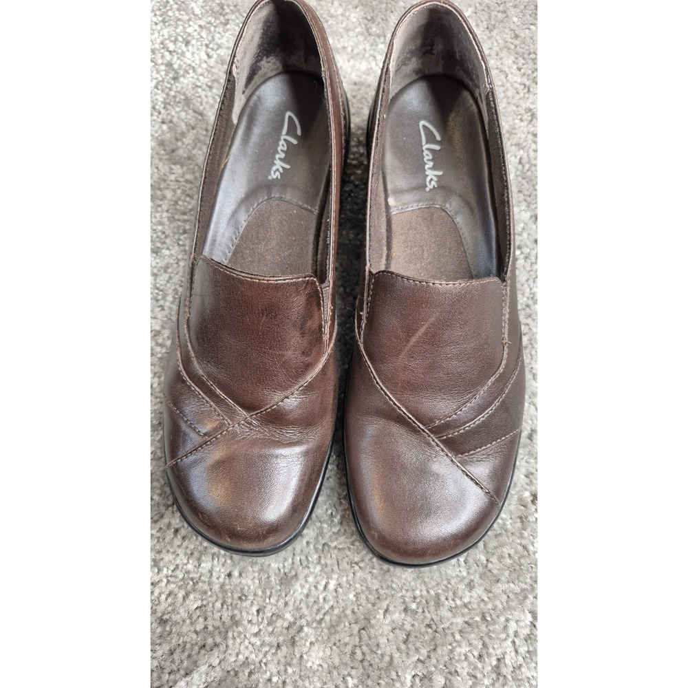 Clarks Blackberry Loafer Womens 7 M Brown Leather Slip On Wedge‎ Heel Shoe 84630